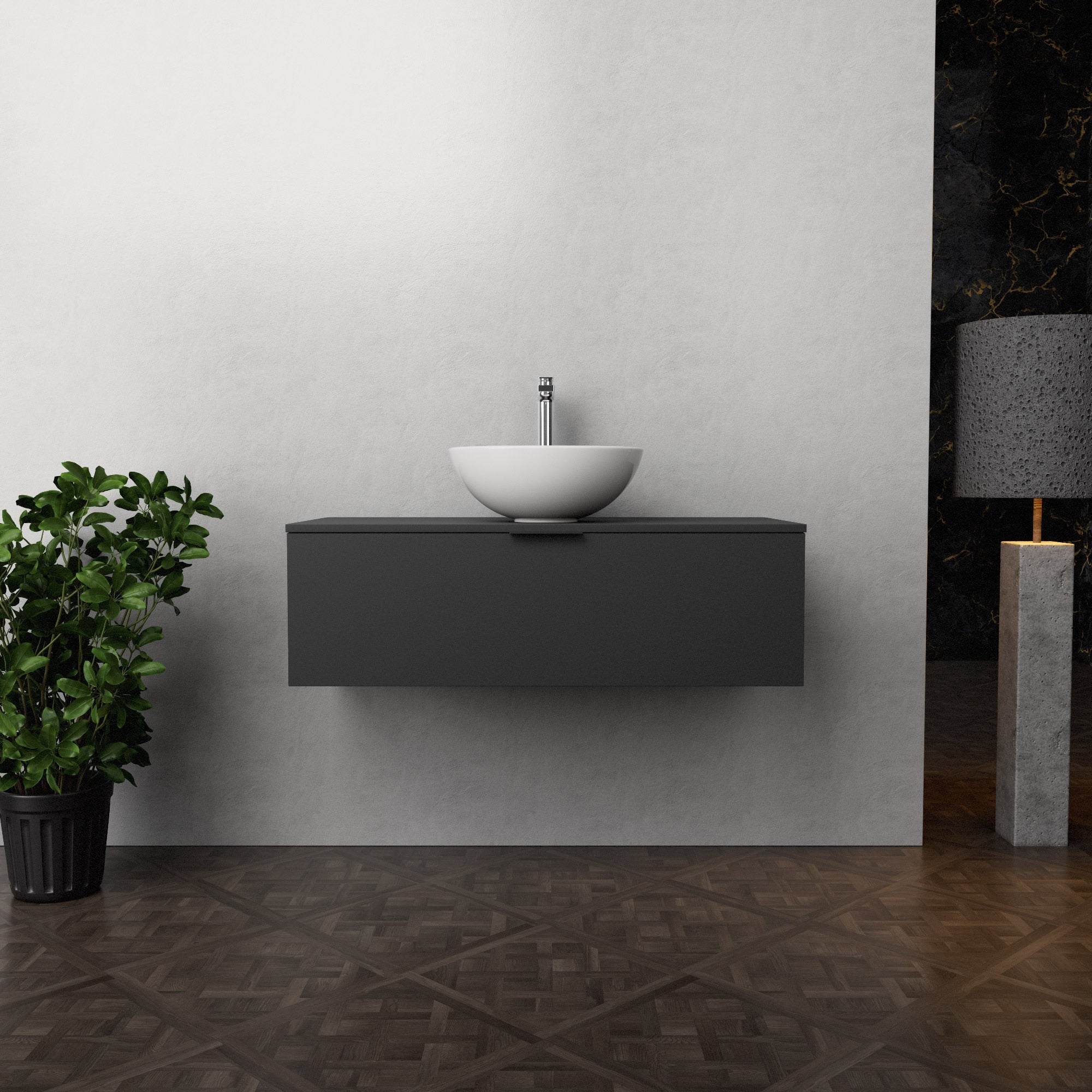 Inda - Mobile bagno L.100 con lavabo in appoggio / Nero opaco 1 cassetto - Topazio