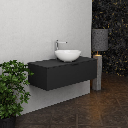 Inda - Mobile bagno L.100 con lavabo in appoggio / Nero opaco 1 cassetto - Topazio