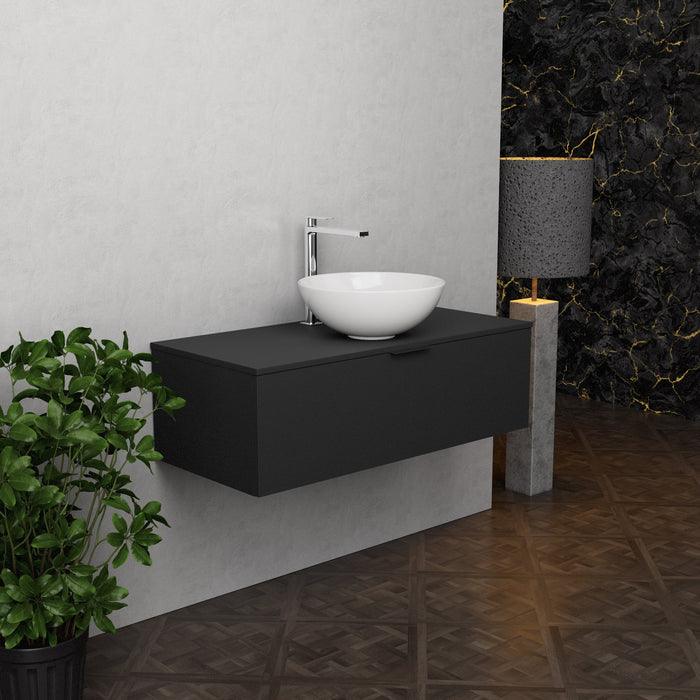 Inda - Mobile bagno L.100 con lavabo in appoggio / Nero opaco 1 cassetto - Topazio