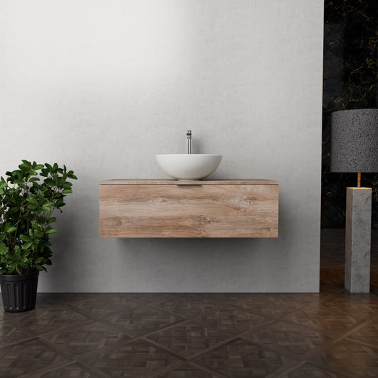 Inda - Mobile bagno L.100 con lavabo in appoggio / Rovere naturale 1 cassetto - Topazio