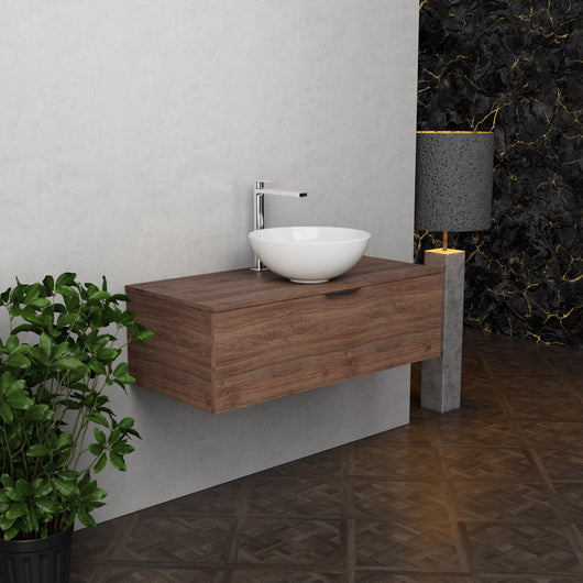 Inda - Mobile bagno L.100 con lavabo in appoggio / Rovere castano 1 cassetto - Topazio