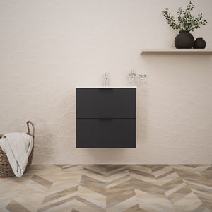 Inda - Mobile bagno L.60 con lavabo lucido / Nero opaco 2 cassetti - Topazio