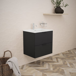 Inda - Mobile bagno L.60 con lavabo lucido / Nero opaco 2 cassetti - Topazio