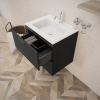 Inda - Mobile bagno L.60 con lavabo lucido / Nero opaco 2 cassetti - Topazio