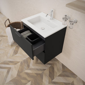 Inda - Mobile bagno L.60 con lavabo lucido / Nero opaco 2 cassetti - Topazio