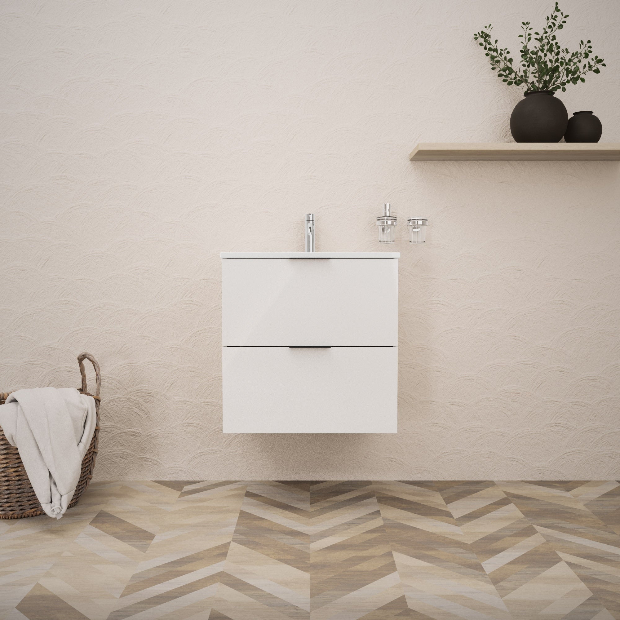 Inda - Mobile bagno L.60 con lavabo lucido / Bianco lucido 2 cassetti - Topazio
