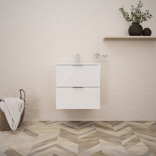 Inda - Mobile bagno L.60 con lavabo lucido / Bianco lucido 2 cassetti - Topazio