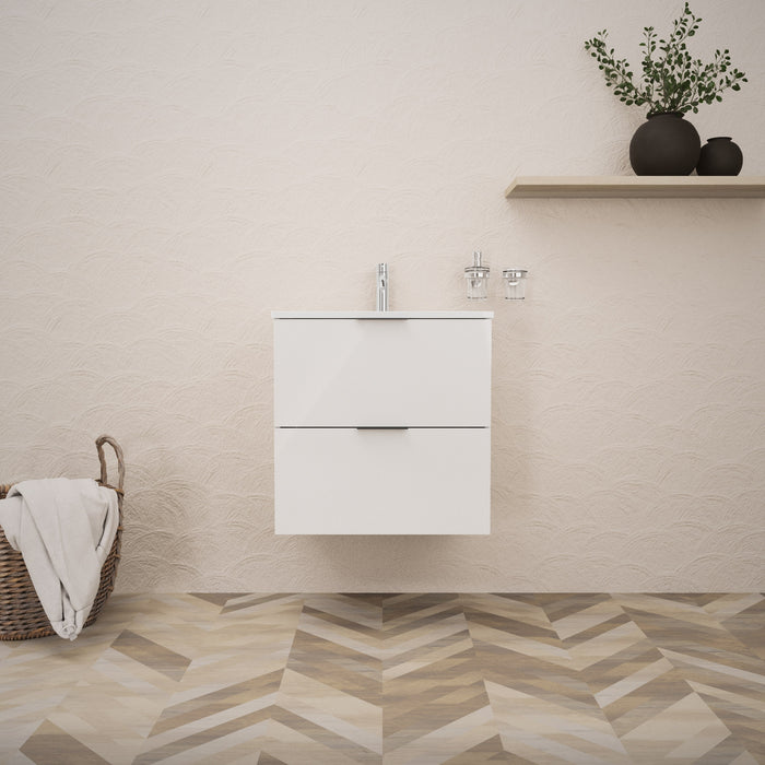 Inda - Mobile bagno L.60 con lavabo lucido / Bianco lucido 2 cassetti - Topazio