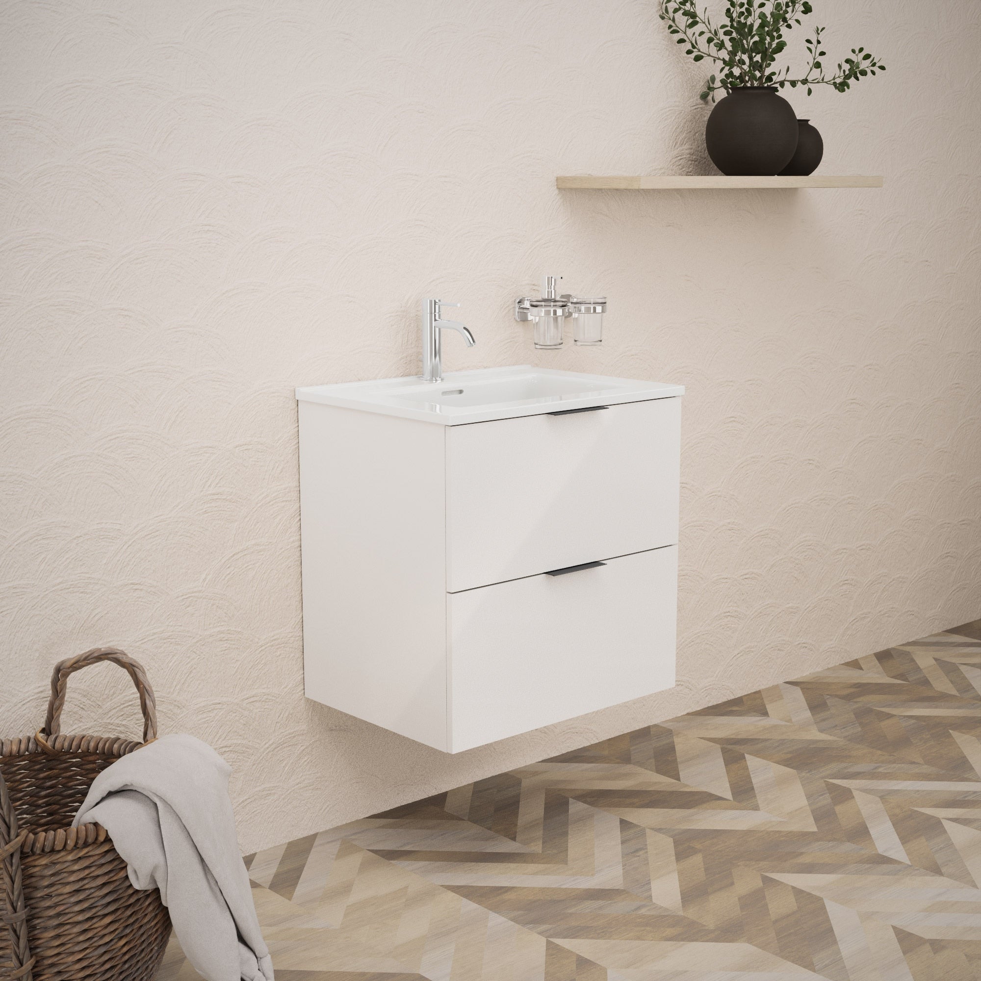 Inda - Mobile bagno L.60 con lavabo lucido / Bianco lucido 2 cassetti - Topazio