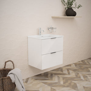 Inda - Mobile bagno L.60 con lavabo lucido / Bianco lucido 2 cassetti - Topazio
