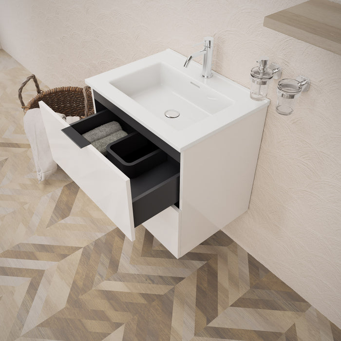 Inda - Mobile bagno L.60 con lavabo lucido / Bianco lucido 2 cassetti - Topazio