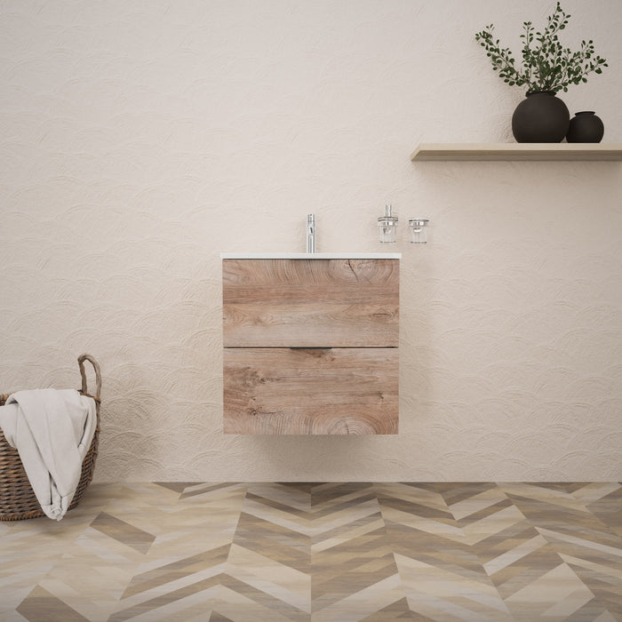 Inda - Mobile bagno L.60 con lavabo lucido / Rovere naturale 2 cassetti - Topazio