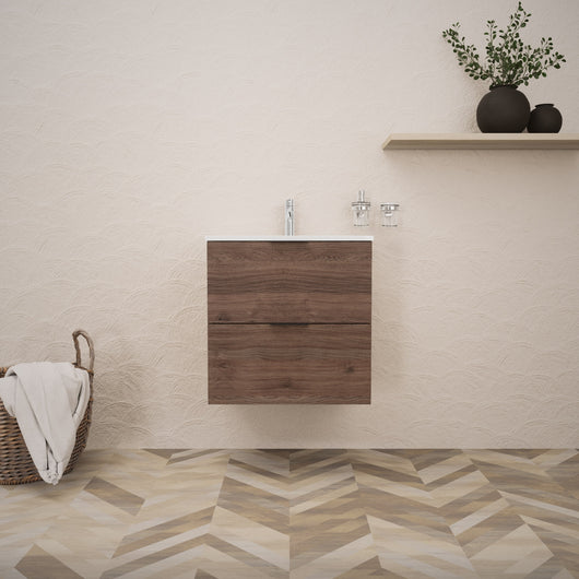 Inda - Mobile bagno L.60 con lavabo lucido / Rovere castano 2 cassetti - Topazio