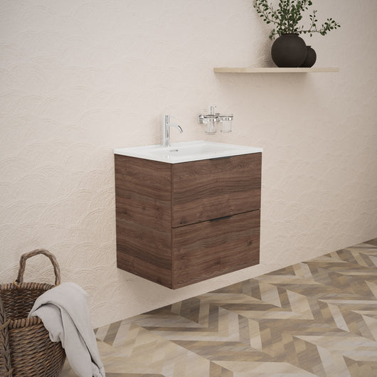 Inda - Mobile bagno L.60 con lavabo lucido / Rovere castano 2 cassetti - Topazio