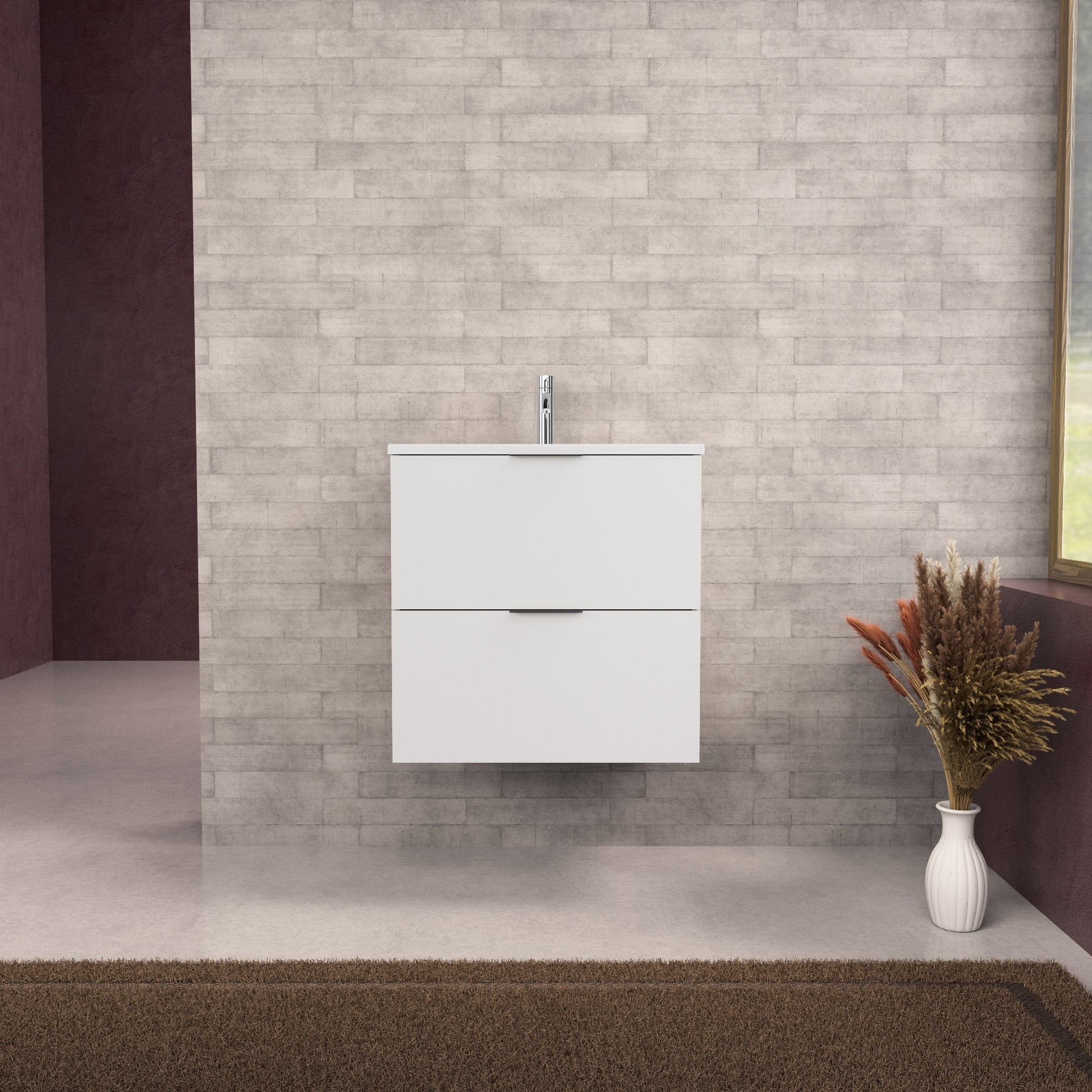 Inda - Mobile bagno L.60 con lavabo opaco / Bianco opaco 2 cassetti - Topazio