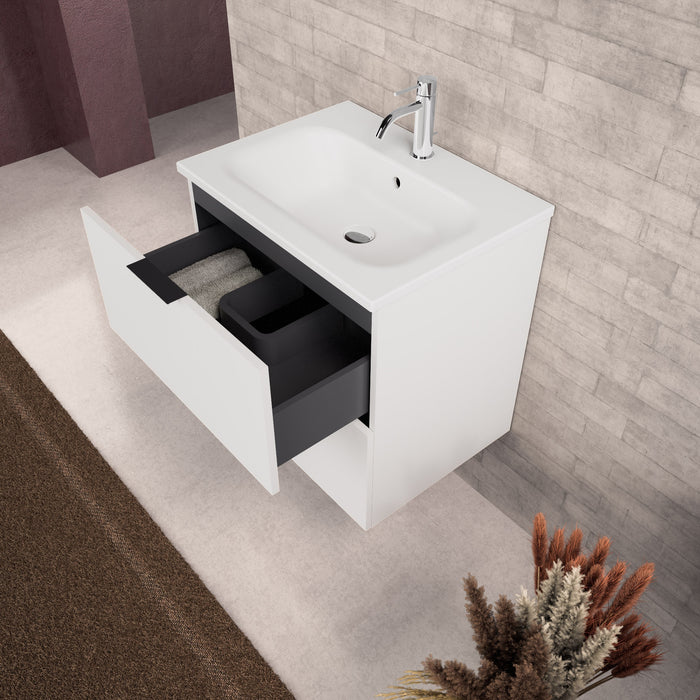 Inda - Mobile bagno L.60 con lavabo opaco / Bianco opaco 2 cassetti - Topazio