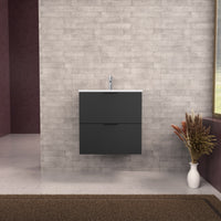 Inda - Mobile bagno L.60 con lavabo opaco / Nero opaco 2 cassetti - Topazio