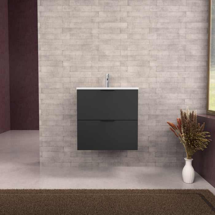 Inda - Mobile bagno L.60 con lavabo opaco / Nero opaco 2 cassetti - Topazio