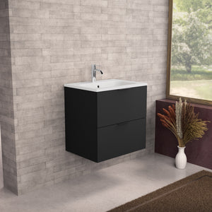Inda - Mobile bagno L.60 con lavabo opaco / Nero opaco 2 cassetti - Topazio