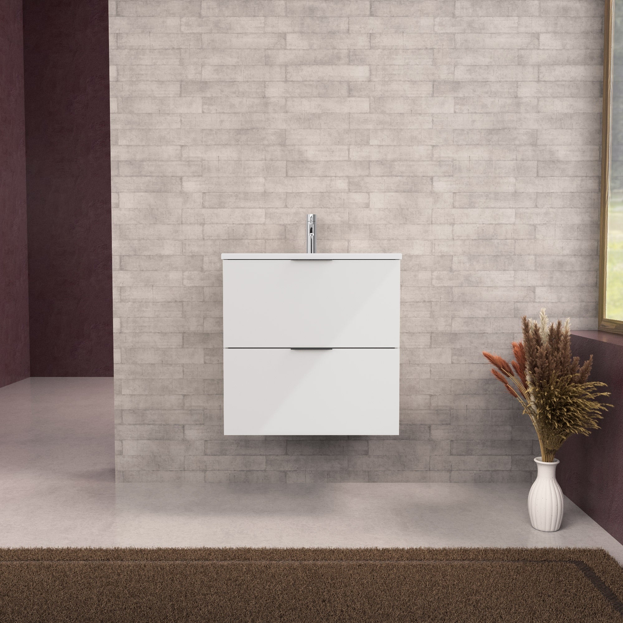 Inda - Mobile bagno L.60 con lavabo opaco / Bianco lucido 2 cassetti - Topazio