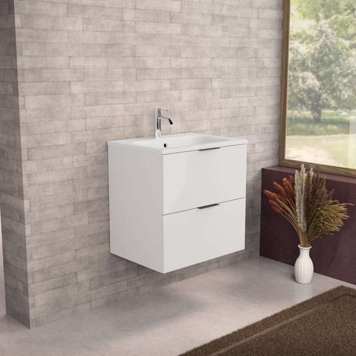 Inda - Mobile bagno L.60 con lavabo opaco / Bianco lucido 2 cassetti - Topazio