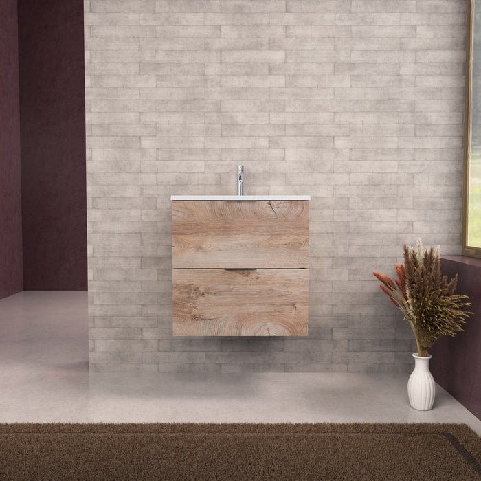 Inda - Mobile bagno L.60 con lavabo opaco / Rovere naturale 2 cassetti - Topazio