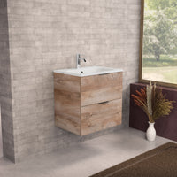 Inda - Mobile bagno L.60 con lavabo opaco / Rovere naturale 2 cassetti - Topazio
