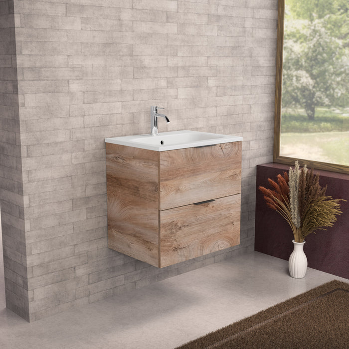 Inda - Mobile bagno L.60 con lavabo opaco / Rovere naturale 2 cassetti - Topazio