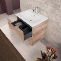 Inda - Mobile bagno L.60 con lavabo opaco / Rovere naturale 2 cassetti - Topazio