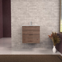 Inda - Mobile bagno L.60 con lavabo opaco / Rovere castano 2 cassetti - Topazio