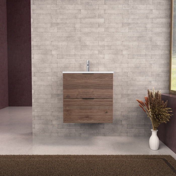 Inda - Mobile bagno L.60 con lavabo opaco / Rovere castano 2 cassetti - Topazio