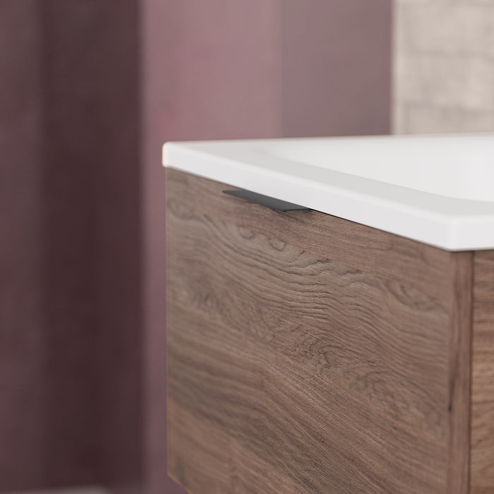 Inda - Mobile bagno L.60 con lavabo opaco / Rovere castano 2 cassetti - Topazio