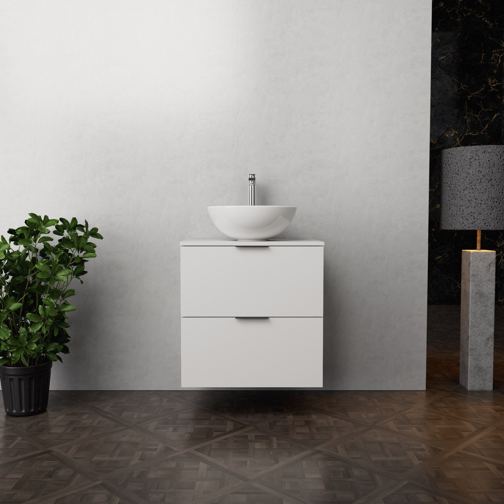 Inda - Mobile bagno L.60 con lavabo in appoggio / Bianco opaco 2 cassetti - Topazio