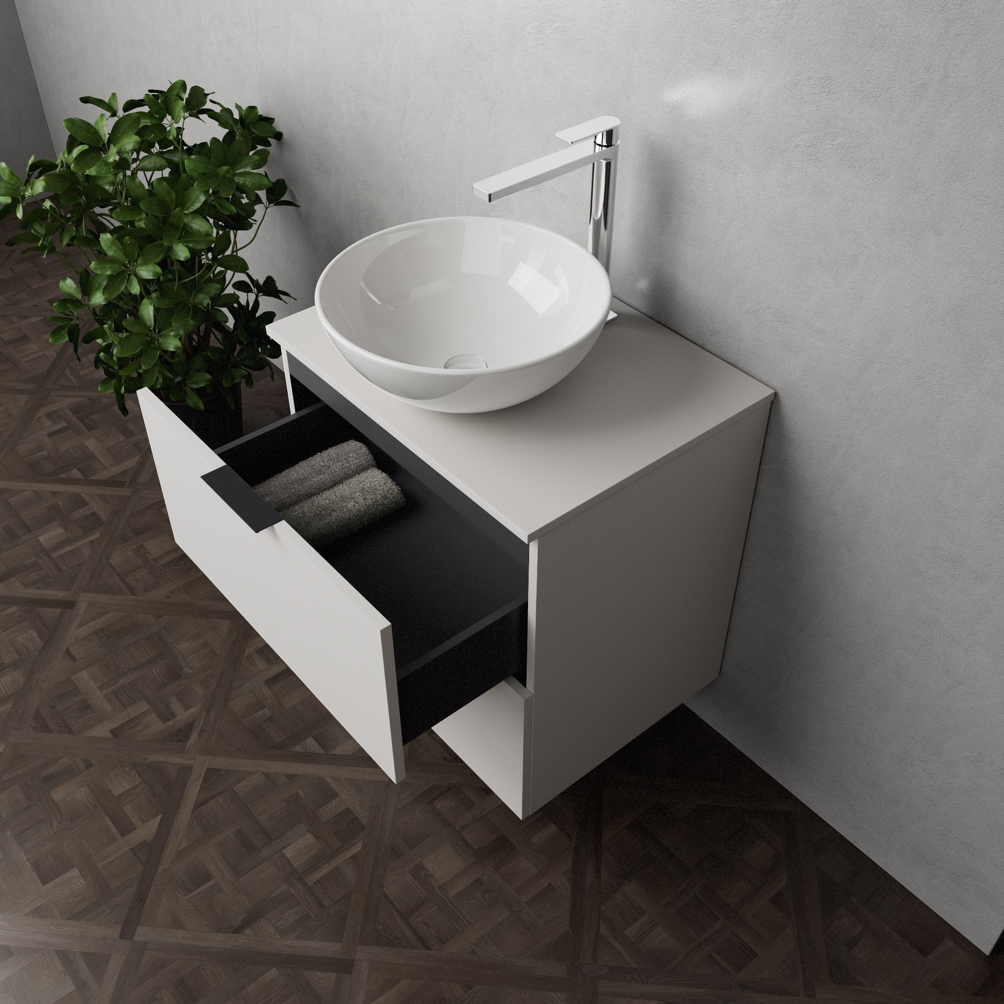 Inda - Mobile bagno L.60 con lavabo in appoggio / Bianco opaco 2 cassetti - Topazio