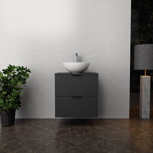Inda - Mobile bagno L.60 con lavabo in appoggio / Nero opaco 2 cassetti - Topazio