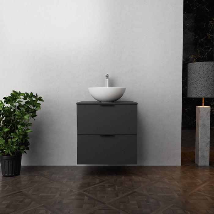 Inda - Mobile bagno L.60 con lavabo in appoggio / Nero opaco 2 cassetti - Topazio