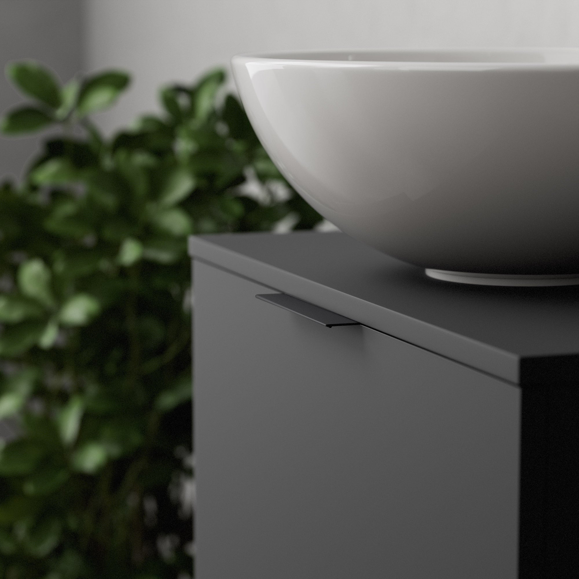 Inda - Mobile bagno L.60 con lavabo in appoggio / Nero opaco 2 cassetti - Topazio