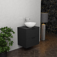 Inda - Mobile bagno L.60 con lavabo in appoggio / Nero opaco 2 cassetti - Topazio