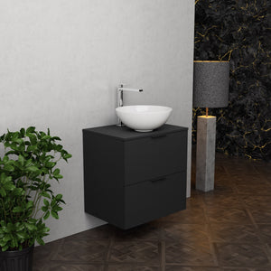 Inda - Mobile bagno L.60 con lavabo in appoggio / Nero opaco 2 cassetti - Topazio