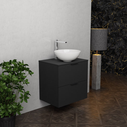 Inda - Mobile bagno L.60 con lavabo in appoggio / Nero opaco 2 cassetti - Topazio