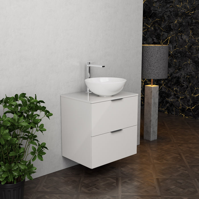 Inda - Mobile bagno L.60 con lavabo in appoggio / Bianco lucido 2 cassetti - Topazio