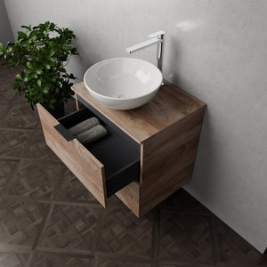 Inda - Mobile bagno L.60 con lavabo in appoggio / Rovere naturale 2 cassetti - Topazio