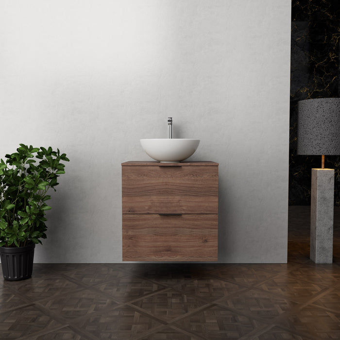 Inda - Mobile bagno L.60 con lavabo in appoggio / Rovere castano 2 cassetti - Topazio