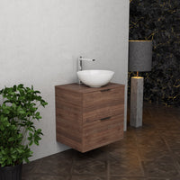Inda - Mobile bagno L.60 con lavabo in appoggio / Rovere castano 2 cassetti - Topazio