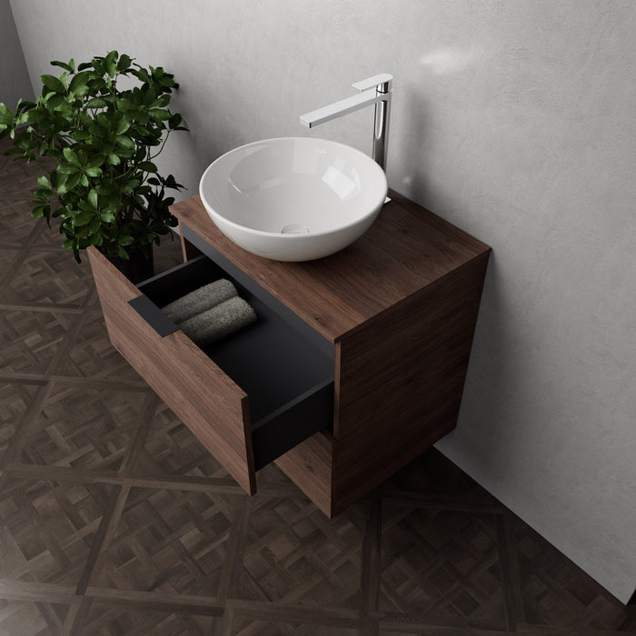 Inda - Mobile bagno L.60 con lavabo in appoggio / Rovere castano 2 cassetti - Topazio