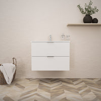 Inda - Mobile bagno L.80 con lavabo lucido / Bianco opaco 2 cassetti - Topazio