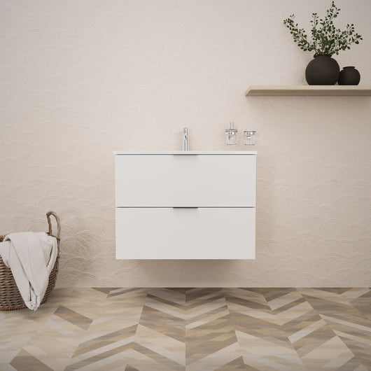 Inda - Mobile bagno L.80 con lavabo lucido / Bianco opaco 2 cassetti - Topazio