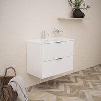 Inda - Mobile bagno L.80 con lavabo lucido / Bianco opaco 2 cassetti - Topazio