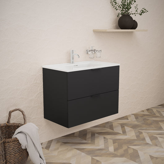 Inda - Mobile bagno L.80 con lavabo lucido / Nero opaco 2 cassetti - Topazio