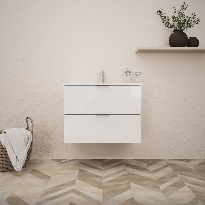 Inda - Mobile bagno L.80 con lavabo lucido / Bianco lucido 2 cassetti - Topazio